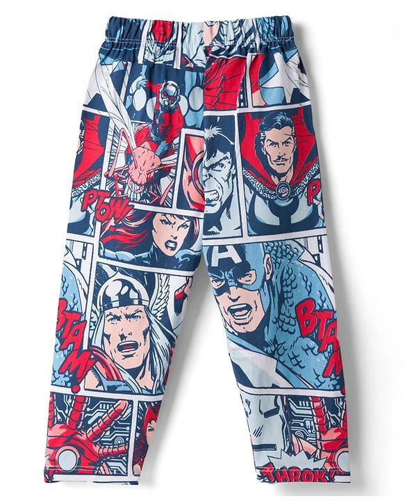 Babyhug Marvel Single Jersey Knit Full Sleeves T-Shirt & Pyjama Night-Suit With Avengers Graphics - Blue