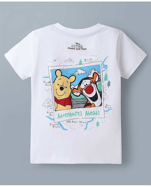 Babyhug Disney Single Jersey Knit Half T-Shirt With Front & Back Winnie The Pooh Graphic - White