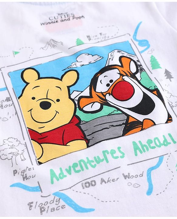 Babyhug Disney Single Jersey Knit Half T-Shirt With Front & Back Winnie The Pooh Graphic - White