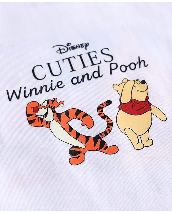 Babyhug Disney Single Jersey Knit Half T-Shirt With Front & Back Winnie The Pooh Graphic - White