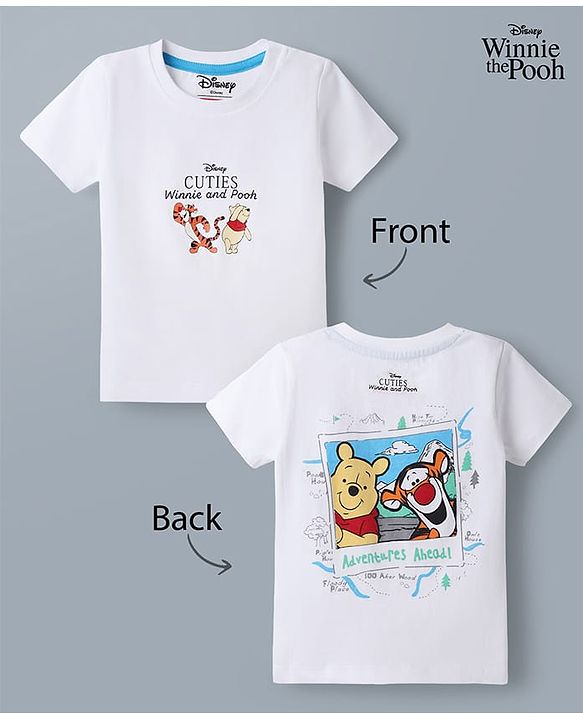 Babyhug Disney Single Jersey Knit Half T-Shirt With Front & Back Winnie The Pooh Graphic - White