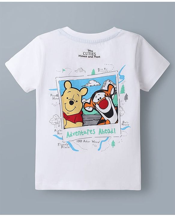 Babyhug Disney Single Jersey Knit Half T-Shirt With Front & Back Winnie The Pooh Graphic - White
