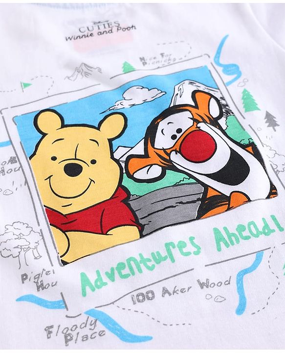 Babyhug Disney Single Jersey Knit Half T-Shirt With Front & Back Winnie The Pooh Graphic - White
