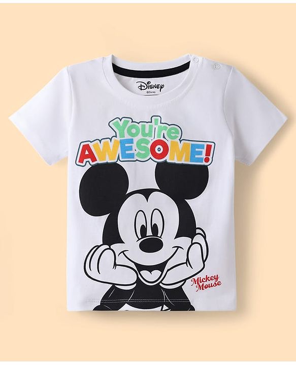 Babyhug Disney Single Jersey Knit Half Sleeves T-Shirt & Shorts Set With Mickey Mouse Graphics - Multicolor
