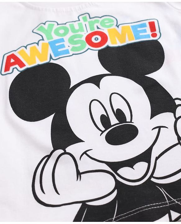 Babyhug Disney Single Jersey Knit Half Sleeves T-Shirt & Shorts Set With Mickey Mouse Graphics - Multicolor