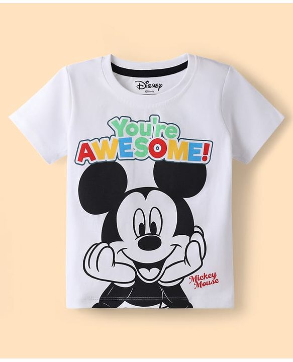 Babyhug Disney Single Jersey Knit Half Sleeves T-Shirt & Shorts Set With Mickey Mouse Graphics - Multicolor