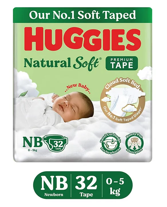 Huggies Natural Soft Premium Tape newborn 32-count listing photo