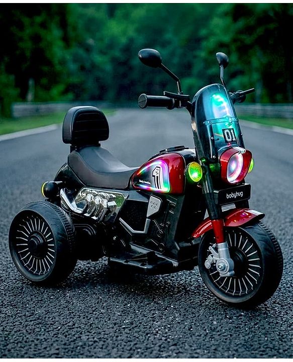 Babyhug Three Wheel Battery Operated Ride On Bike with Music & Lights - Black Red| Foot Pedal Accelerator| Forward & Reverse Drive| Rechargeable Battery| 2 to 6 Years| Aux Music| easy to Assemble