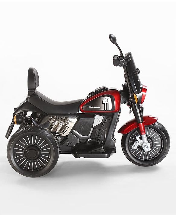 Babyhug Three Wheel Battery Operated Ride On Bike with Music & Lights - Black Red| Foot Pedal Accelerator| Forward & Reverse Drive| Rechargeable Battery| 2 to 6 Years| Aux Music| easy to Assemble