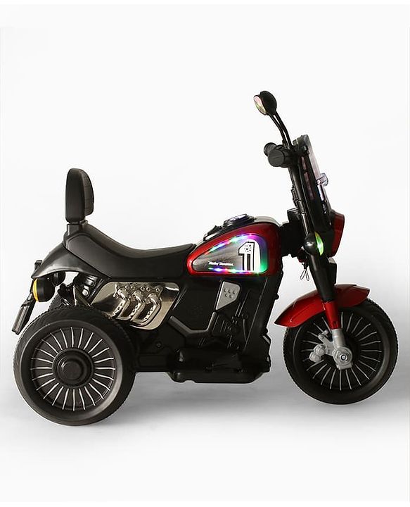 Babyhug Three Wheel Battery Operated Ride On Bike with Music & Lights - Black Red| Foot Pedal Accelerator| Forward & Reverse Drive| Rechargeable Battery| 2 to 6 Years| Aux Music| easy to Assemble