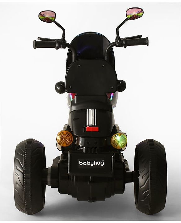 Babyhug Three Wheel Battery Operated Ride On Bike with Music & Lights - Black Red| Foot Pedal Accelerator| Forward & Reverse Drive| Rechargeable Battery| 2 to 6 Years| Aux Music| easy to Assemble