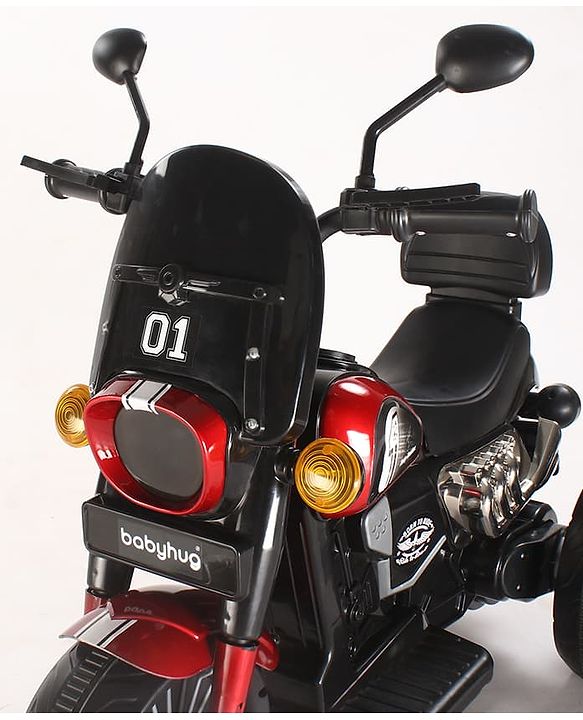 Babyhug Three Wheel Battery Operated Ride On Bike with Music & Lights - Black Red| Foot Pedal Accelerator| Forward & Reverse Drive| Rechargeable Battery| 2 to 6 Years| Aux Music| easy to Assemble