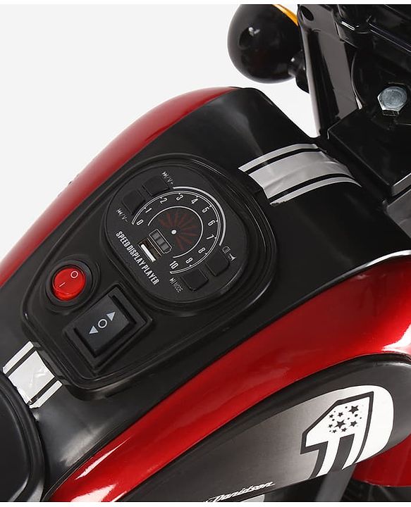 Babyhug Three Wheel Battery Operated Ride On Bike with Music & Lights - Black Red| Foot Pedal Accelerator| Forward & Reverse Drive| Rechargeable Battery| 2 to 6 Years| Aux Music| easy to Assemble