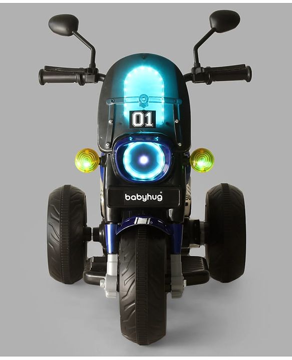 Babyhug Three Wheel Battery Operated Ride On Bike with Music & Lights - Black Red| Foot Pedal Accelerator| Forward & Reverse Drive| Rechargeable Battery| 2 to 6 Years| Aux Music| easy to Assemble