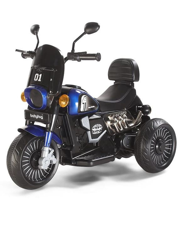 Babyhug Three Wheel Battery Operated Ride On Bike with Music & Lights - Black Red| Foot Pedal Accelerator| Forward & Reverse Drive| Rechargeable Battery| 2 to 6 Years| Aux Music| easy to Assemble