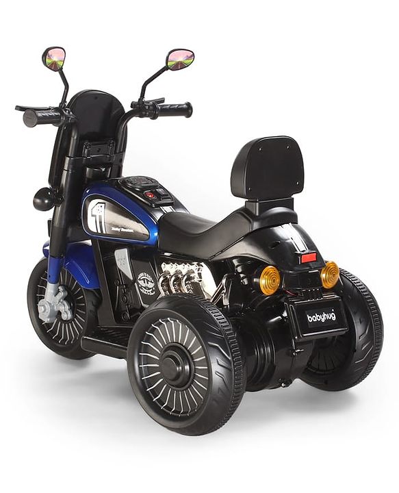 Babyhug Three Wheel Battery Operated Ride On Bike with Music & Lights - Black Red| Foot Pedal Accelerator| Forward & Reverse Drive| Rechargeable Battery| 2 to 6 Years| Aux Music| easy to Assemble