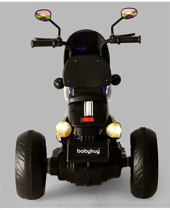 Babyhug Three Wheel Battery Operated Ride On Bike with Music & Lights - Black Red| Foot Pedal Accelerator| Forward & Reverse Drive| Rechargeable Battery| 2 to 6 Years| Aux Music| easy to Assemble