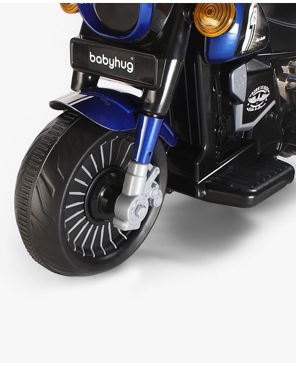 Babyhug Three Wheel Battery Operated Ride On Bike with Music & Lights - Black Red| Foot Pedal Accelerator| Forward & Reverse Drive| Rechargeable Battery| 2 to 6 Years| Aux Music| easy to Assemble