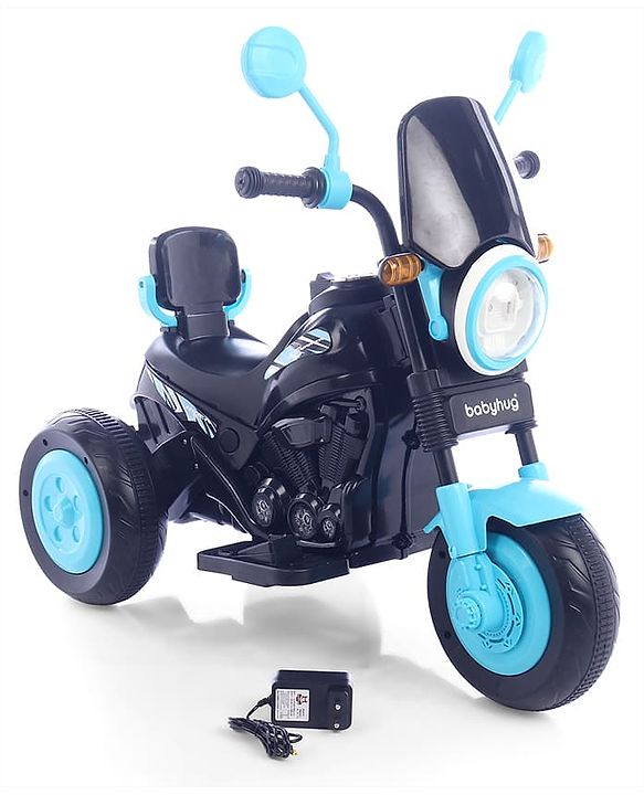 Babyhug Three Wheel Battery Operated Ride On Bike with Music & Lights - Black Yellow| Foot Pedal Accelerator| Forward & Reverse Drive| Rechargeable Battery| 2 to 6 Years| Aux Music| easy to Assemble