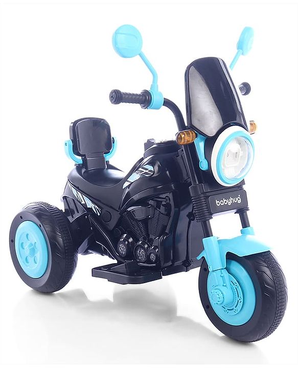 Babyhug Three Wheel Battery Operated Ride On Bike with Music & Lights - Black Yellow| Foot Pedal Accelerator| Forward & Reverse Drive| Rechargeable Battery| 2 to 6 Years| Aux Music| easy to Assemble
