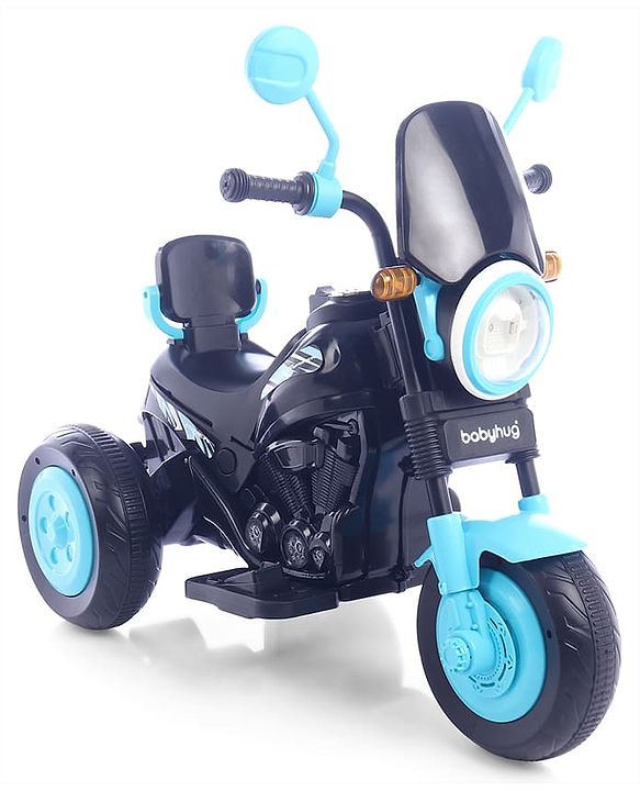 Babyhug Three Wheel Battery Operated Ride On Bike with Music & Lights - Black Yellow| Foot Pedal Accelerator| Forward & Reverse Drive| Rechargeable Battery| 2 to 6 Years| Aux Music| easy to Assemble