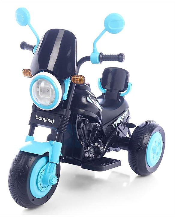 Babyhug Three Wheel Battery Operated Ride On Bike with Music & Lights - Black Yellow| Foot Pedal Accelerator| Forward & Reverse Drive| Rechargeable Battery| 2 to 6 Years| Aux Music| easy to Assemble