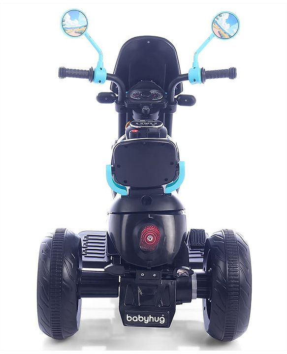 Babyhug Three Wheel Battery Operated Ride On Bike with Music & Lights - Black Yellow| Foot Pedal Accelerator| Forward & Reverse Drive| Rechargeable Battery| 2 to 6 Years| Aux Music| easy to Assemble