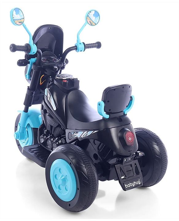 Babyhug Three Wheel Battery Operated Ride On Bike with Music & Lights - Black Yellow| Foot Pedal Accelerator| Forward & Reverse Drive| Rechargeable Battery| 2 to 6 Years| Aux Music| easy to Assemble