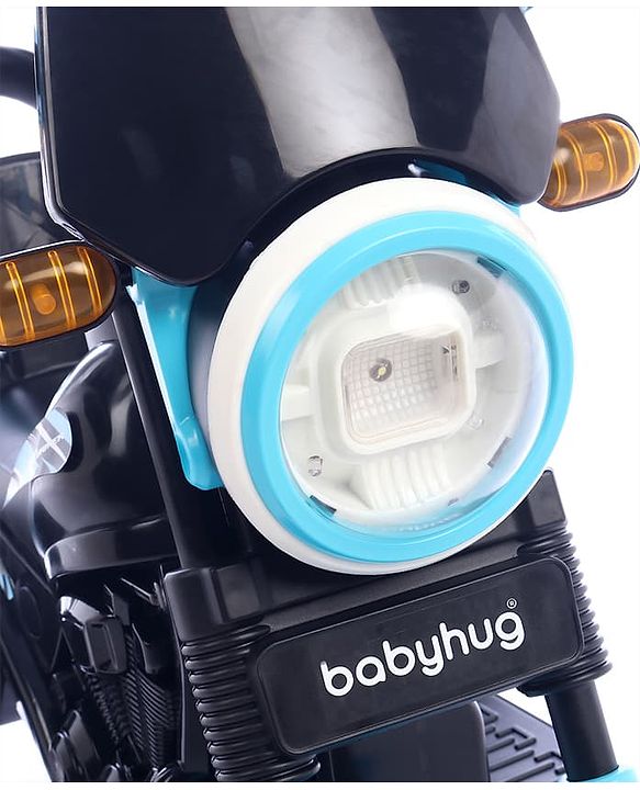 Babyhug Three Wheel Battery Operated Ride On Bike with Music & Lights - Black Yellow| Foot Pedal Accelerator| Forward & Reverse Drive| Rechargeable Battery| 2 to 6 Years| Aux Music| easy to Assemble