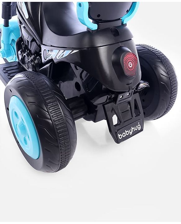 Babyhug Three Wheel Battery Operated Ride On Bike with Music & Lights - Black Yellow| Foot Pedal Accelerator| Forward & Reverse Drive| Rechargeable Battery| 2 to 6 Years| Aux Music| easy to Assemble