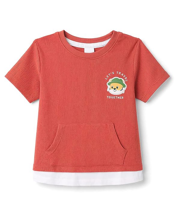 Babyhug Cotton Knit T-Shirt Half Sleeves Structured with Graphics Multi Color 6-9 Months