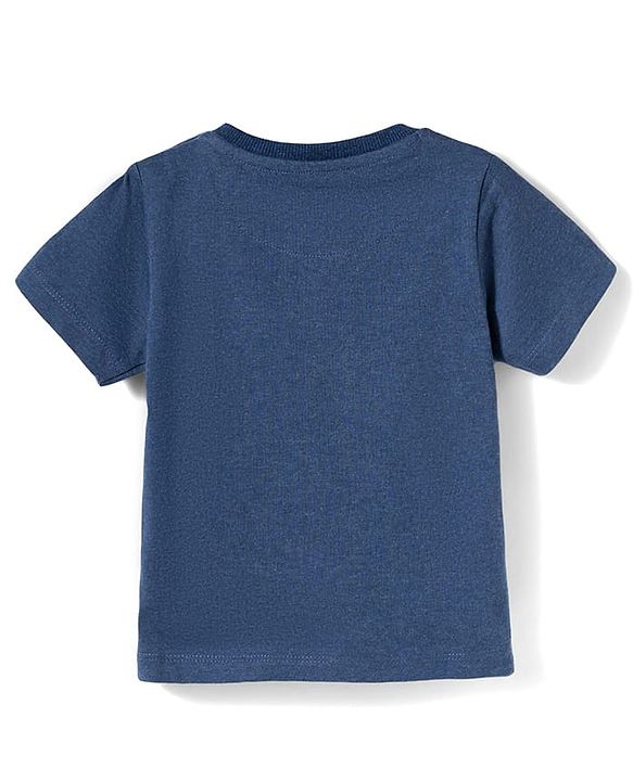 Babyhug Single Jersey Knit Half Sleeves T-Shirt & Shorts Set With Beach Theme Print - Navy Blue & Olive Green