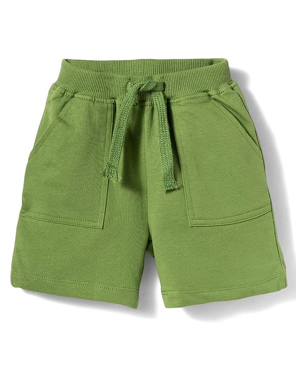 Babyhug Single Jersey Knit Half Sleeves T-Shirt & Shorts Set With Beach Theme Print - Navy Blue & Olive Green