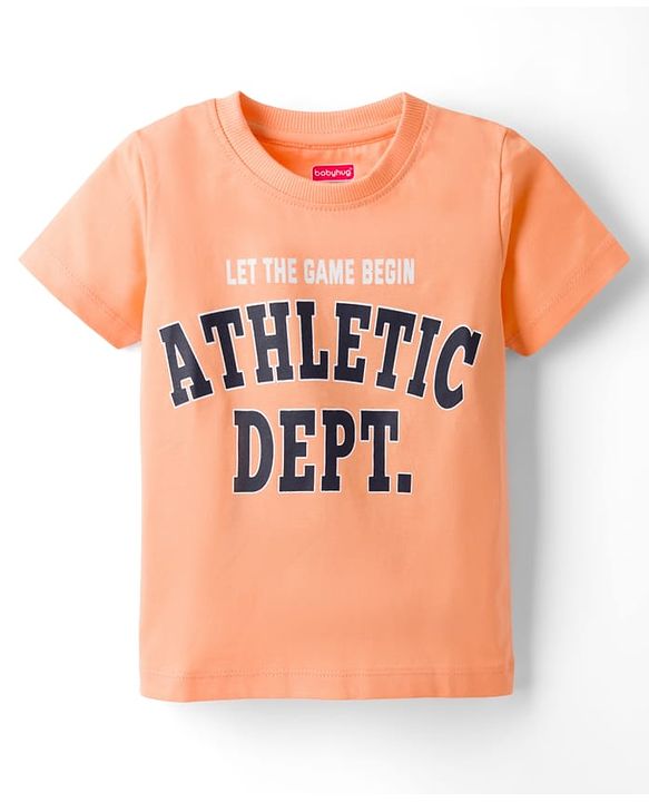 Babyhug Single Jersey Knit Half Sleeves T-Shirt & Shorts Set With Text Print - Peach