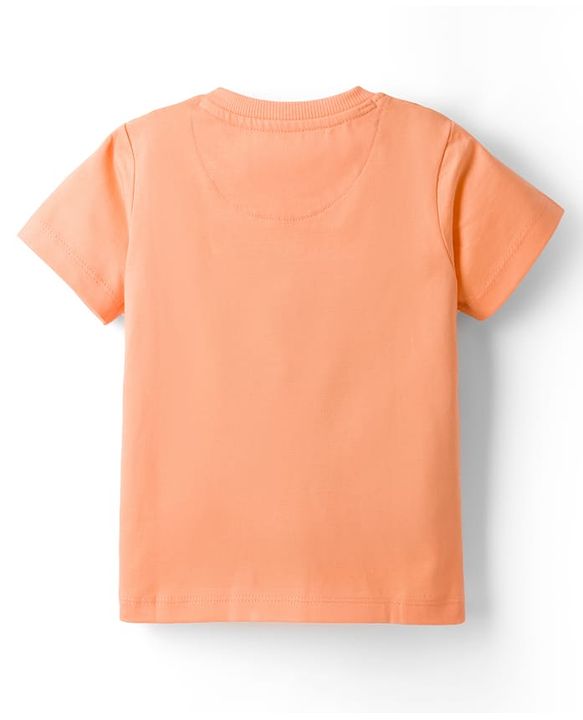 Babyhug Single Jersey Knit Half Sleeves T-Shirt & Shorts Set With Text Print - Peach