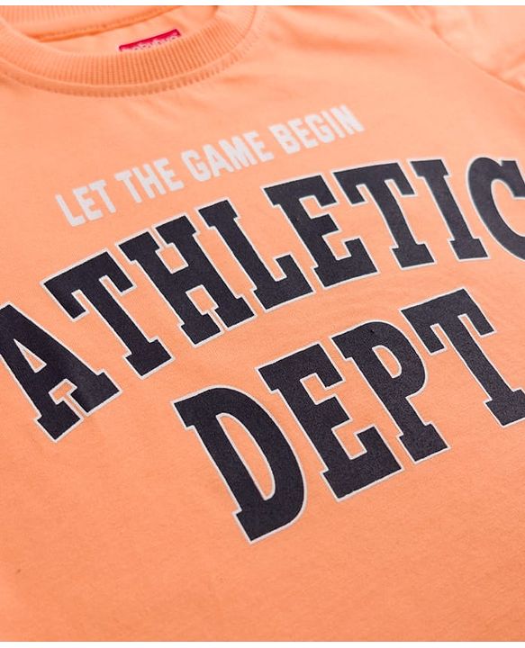 Babyhug Single Jersey Knit Half Sleeves T-Shirt & Shorts Set With Text Print - Peach