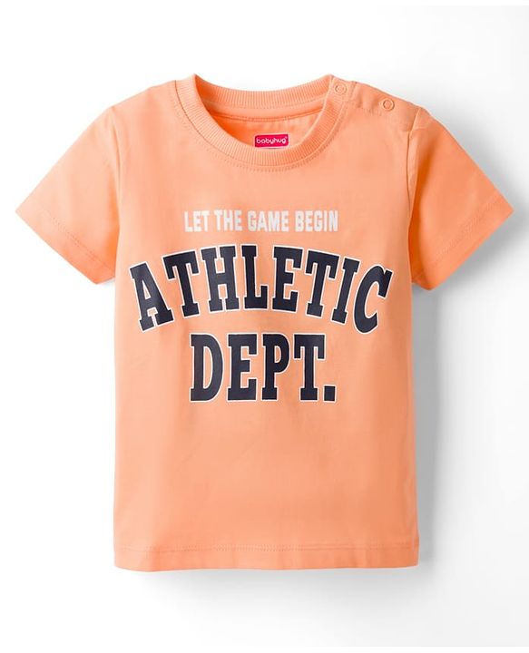 Babyhug Single Jersey Knit Half Sleeves T-Shirt & Shorts Set With Text Print - Peach