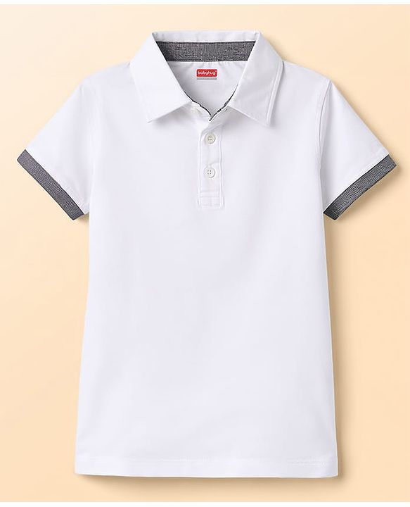 Babyhug Single Jersey Knit Half Sleeves Solid Polo T-Shirt & Shorts Set - White & Grey