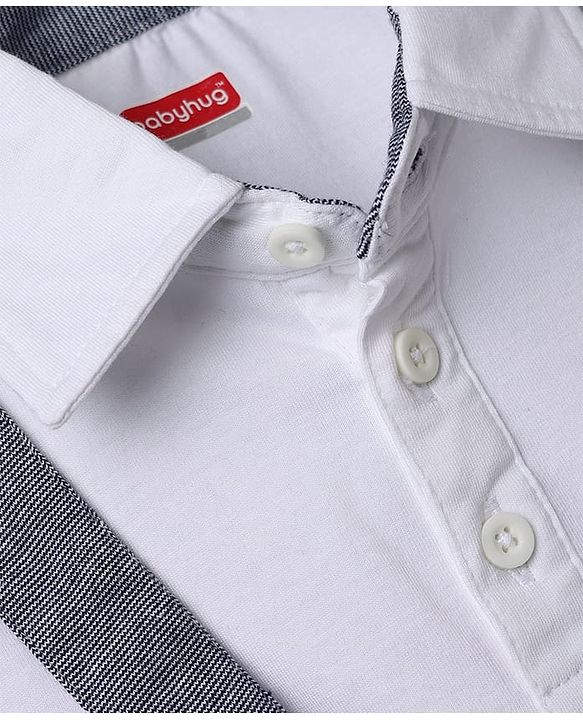 Babyhug Single Jersey Knit Half Sleeves Solid Polo T-Shirt & Shorts Set - White & Grey