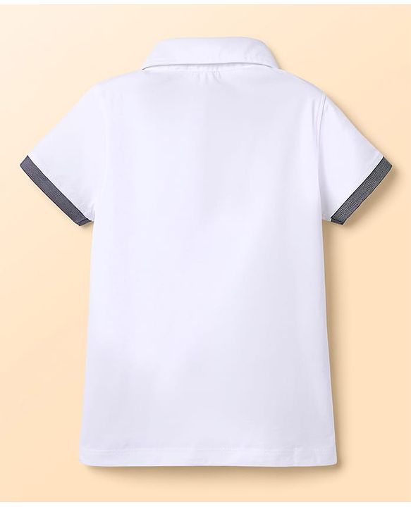 Babyhug Single Jersey Knit Half Sleeves Solid Polo T-Shirt & Shorts Set - White & Grey