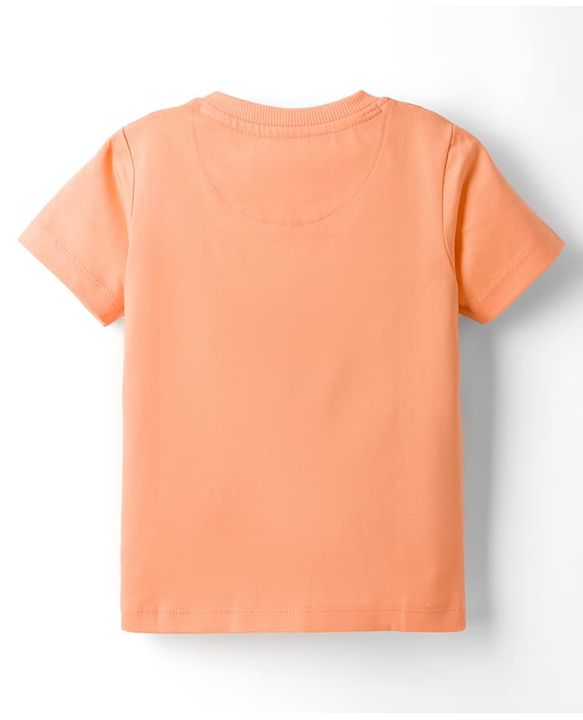 Babyhug Single Jersey Knit Half Sleeves T-Shirt & Denim Shorts Set With Text Print - Peach & Blue