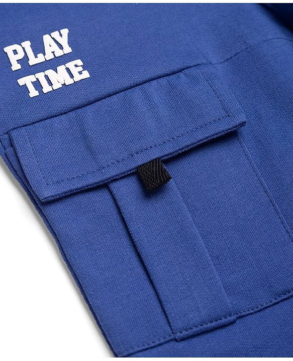Babyhug 100% Cotton Terry Knit Full Length Text Printed Lounge Pant -Blue