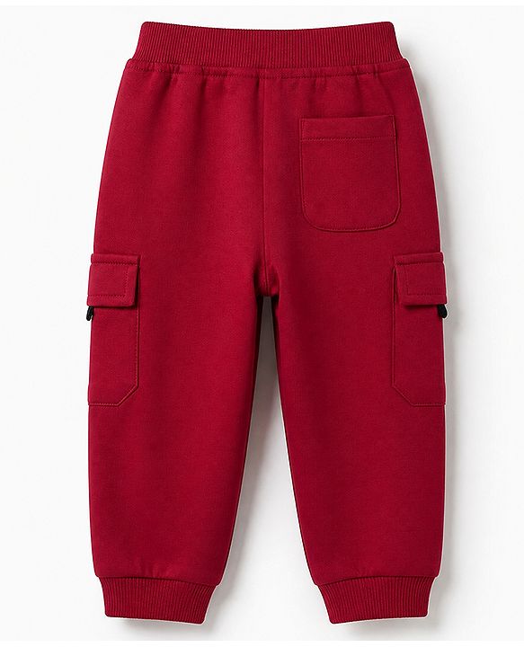 Babyhug Cotton Terry Knit Jogger Fit Full Length Lounge Pants with Best Team 24 Print in Maroon