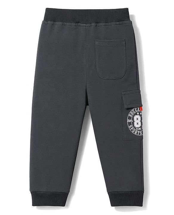Babyhug 100% Cotton Terry Knit Full Length Text Printed Lounge Pant - Charcoal Grey
