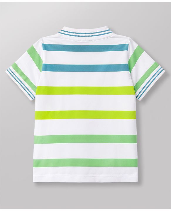 Babyhug 100% Cotton Knit Polo T-Shirt Striped with Graphics Multi Color 6-9 Months
