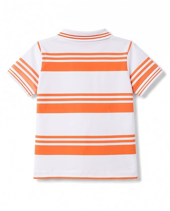 Babyhug Cotton Knit T-Shirt Half Sleeves Striped Polo with Graphics Multi Color 6-9 Months