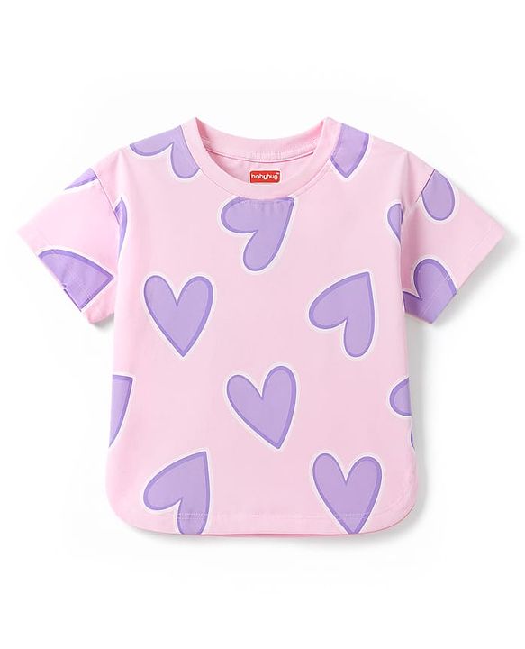 Babyhug Cotton Knit Half Sleeves Hearts Printed T-Shirt - Multicolor