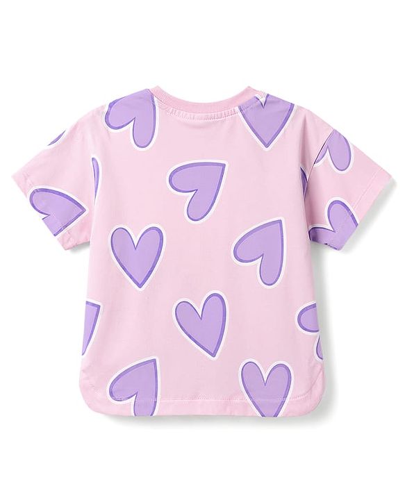 Babyhug Cotton Knit Half Sleeves Hearts Printed T-Shirt - Multicolor
