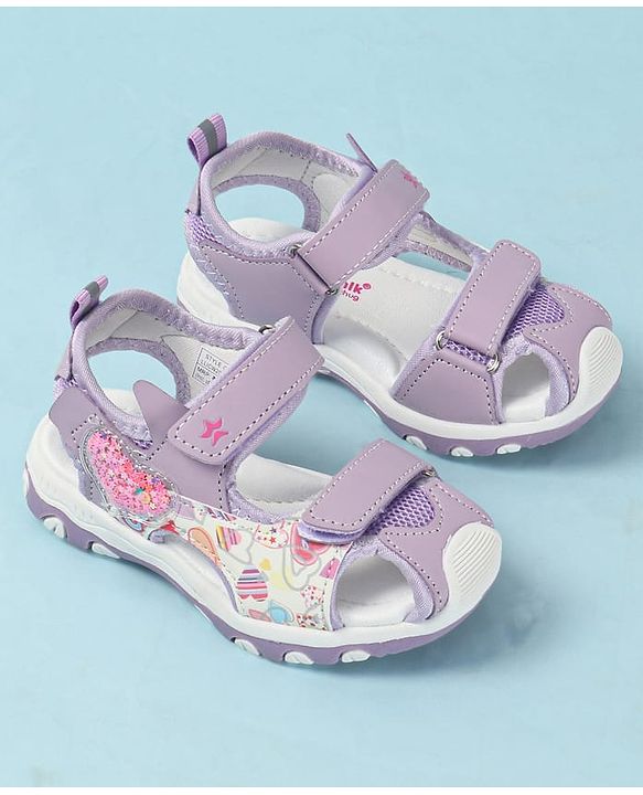 Cute Walk by Babyhug Velcro Closure Sandals with Heart Print - Purple
