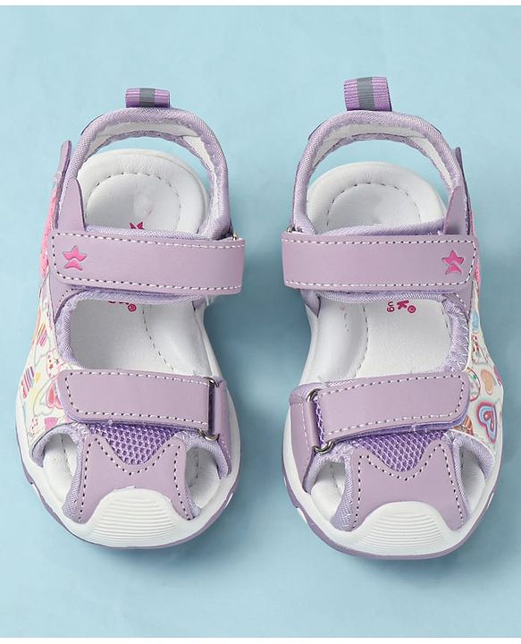Cute Walk by Babyhug Velcro Closure Sandals with Heart Print - Purple